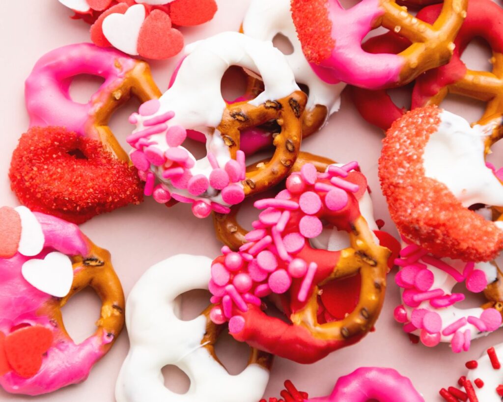 Valentine’s Day Chocolate Dipped Pretzels